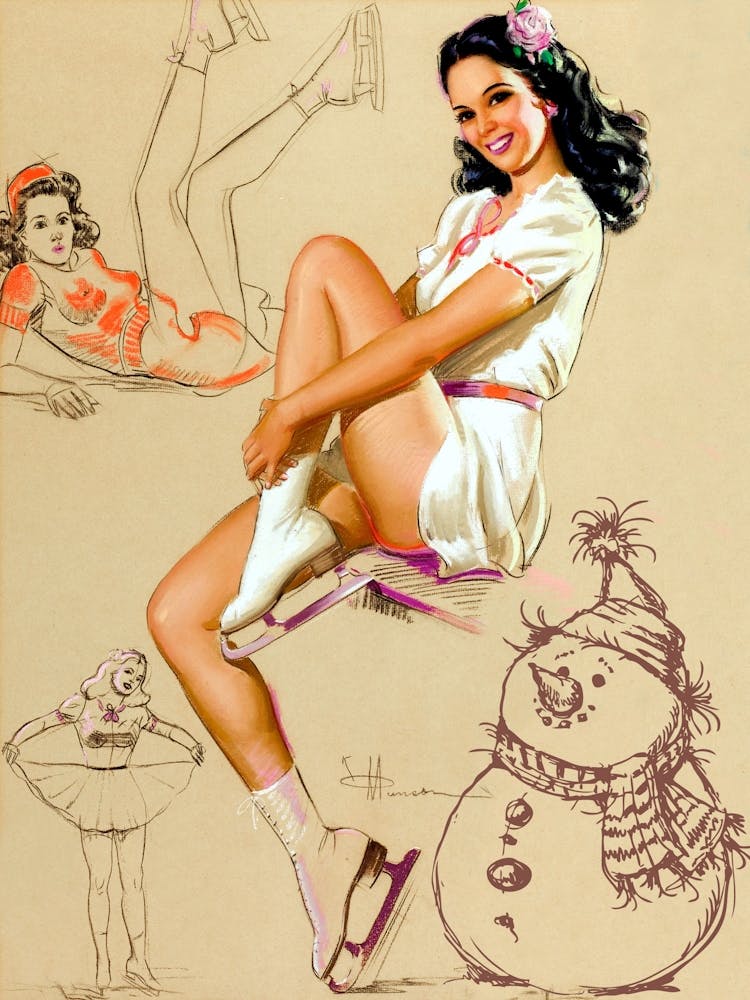 Sexy Pin up Ice Skating Girl
