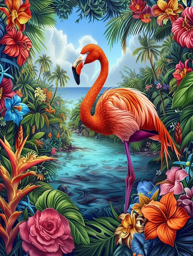 Greater Flamingo Las Coloradas Mexico Tropical Illustration 1