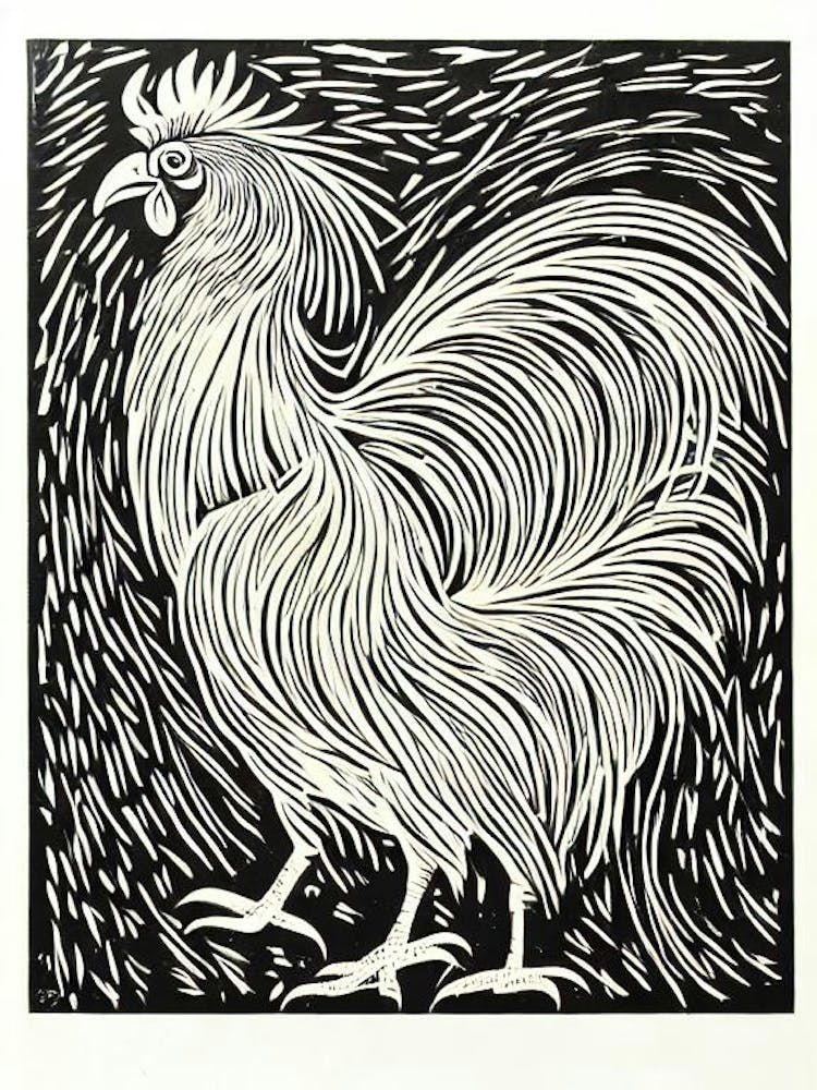 Rooster Linocut Bird