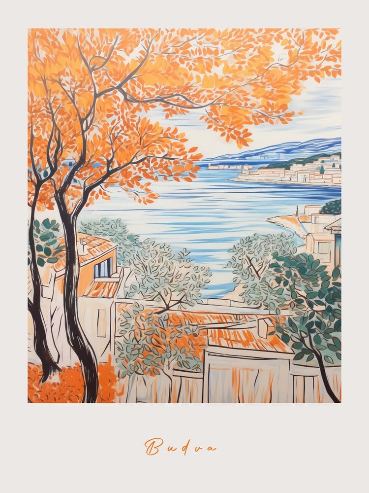 Budva Montenegro Orange Drawing Poster