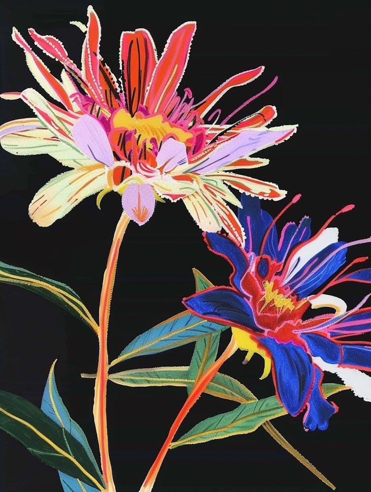 Neon Flowers On Black Asters 4