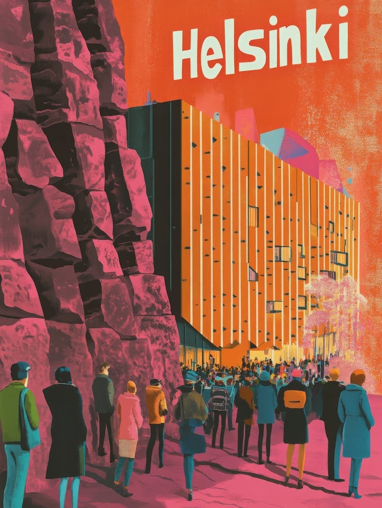 Aihrgdesign Ein von den 1970ern inspiriertes Reiseplakat für Helsinki 3