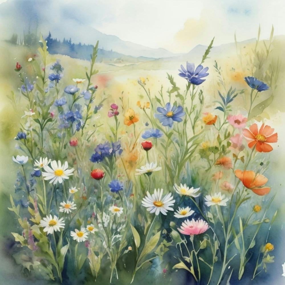 Watercolor Wildflowers In The Meadow (4)