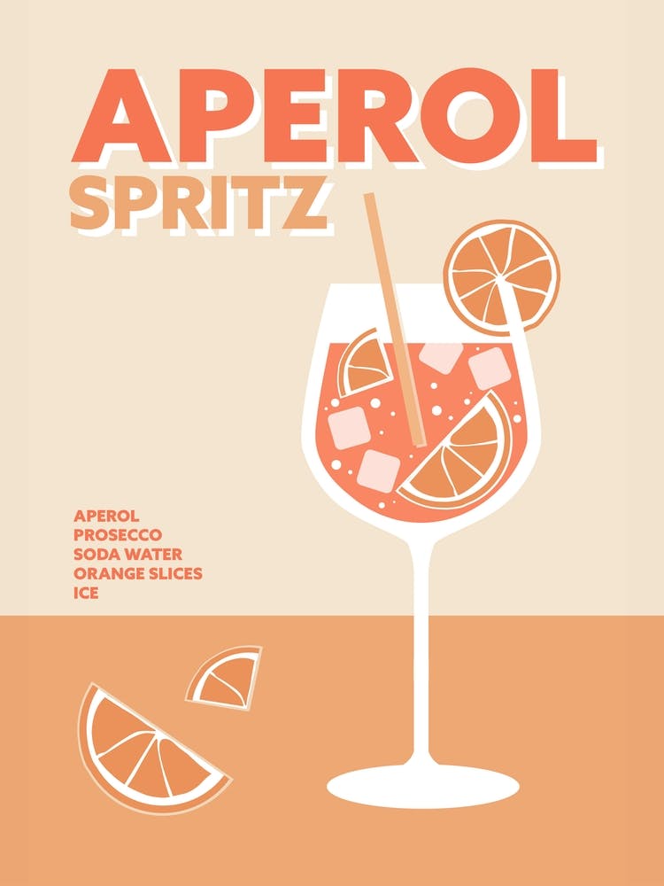 Aperol Spritz Cocktail Yellow Colourful Summer Drink Wall Art