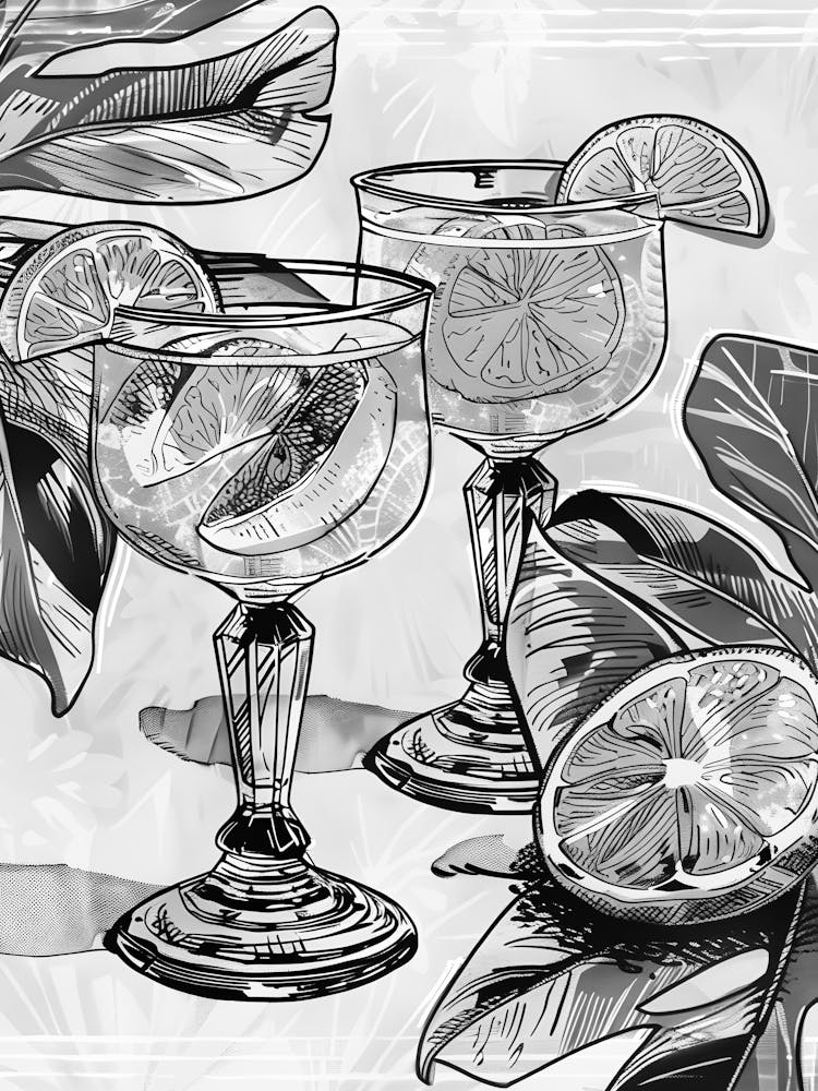Schwarz-Weiß-Zeichnung Von Cocktailgläsern