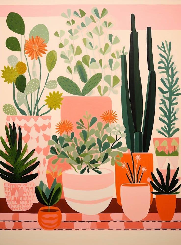 Green And Pink Cactus Still Life 4
