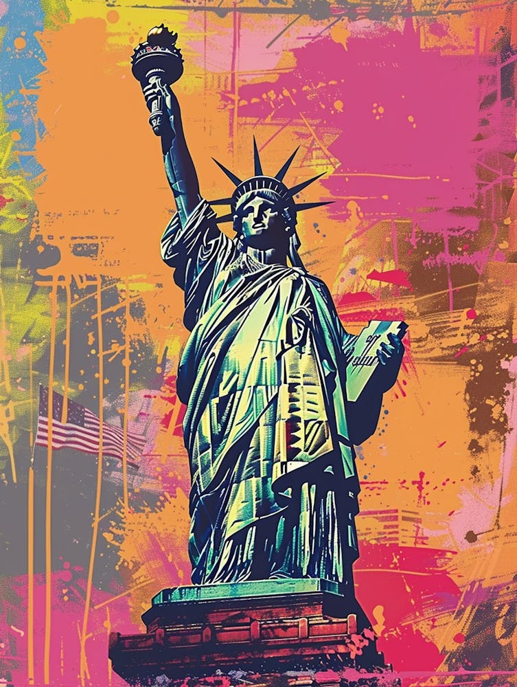 Statue Of Liberty New York Colourful Silkscreen Illustration 4
