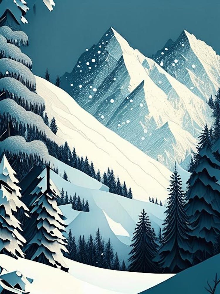 Snowflakes In The Mountains, Snowflakes, Retro Drawing 2