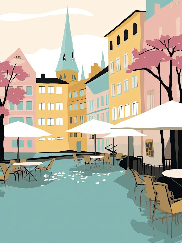 Malmo, Sweden, Flat Pastels Tones Illustration 4