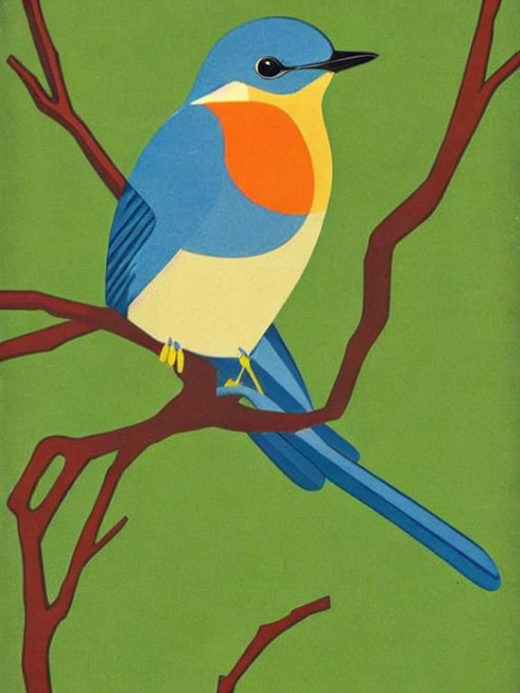 Bluebird 2 Midcentury Illustration Bird