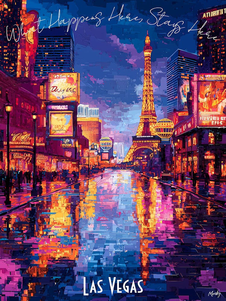 Las Vegas City Skyline, abstract cubism vibrant Poster