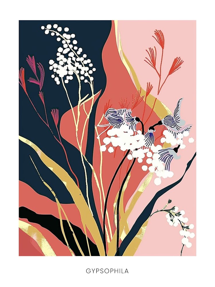 Colourful Flower Illustration Poster Gypsophila 4