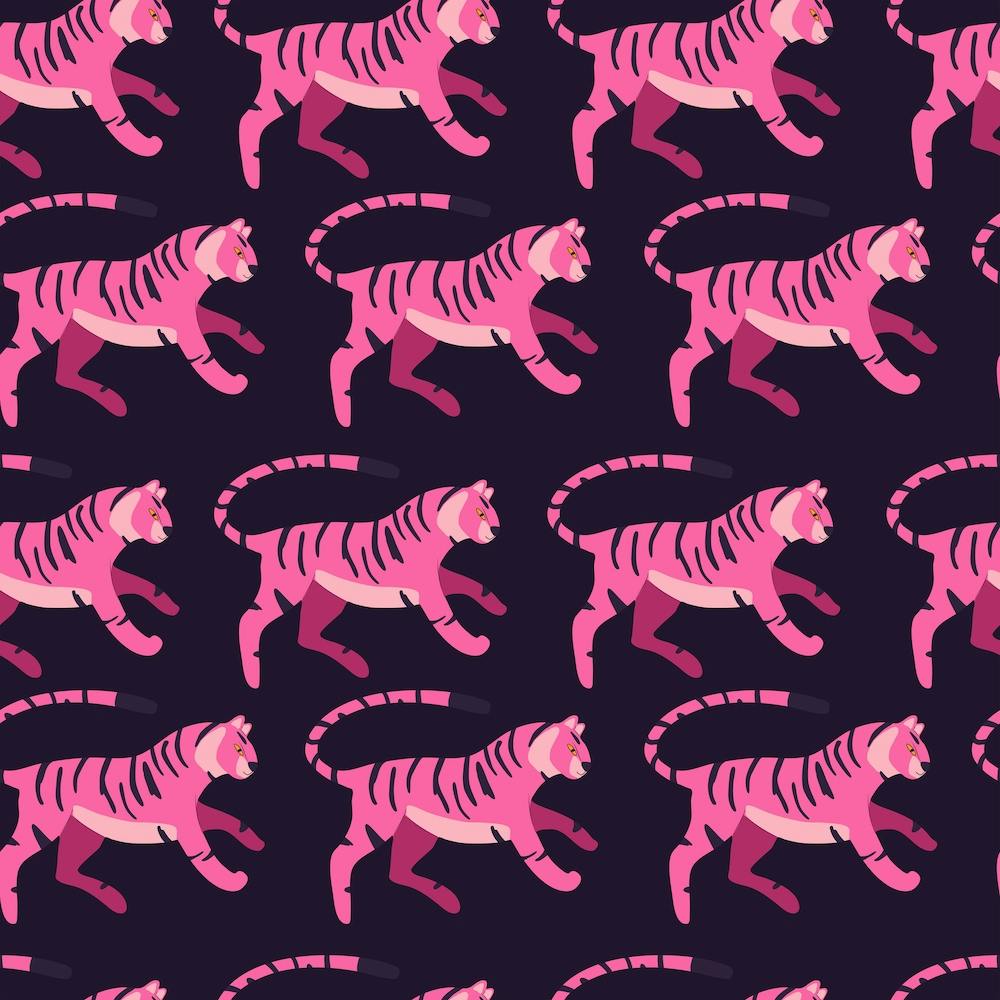 Pink Tiger Pattern On Dark Purple Square