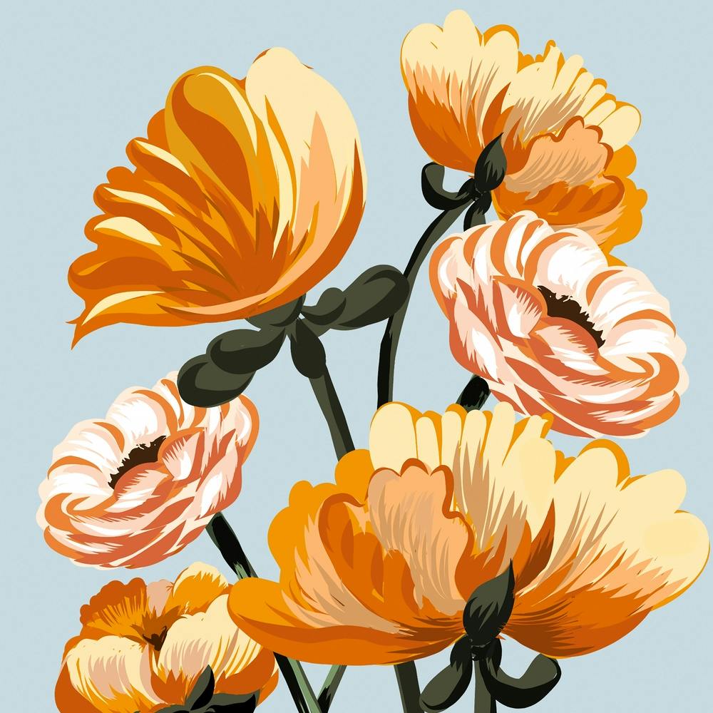 Flowers On Pale Blue Square
