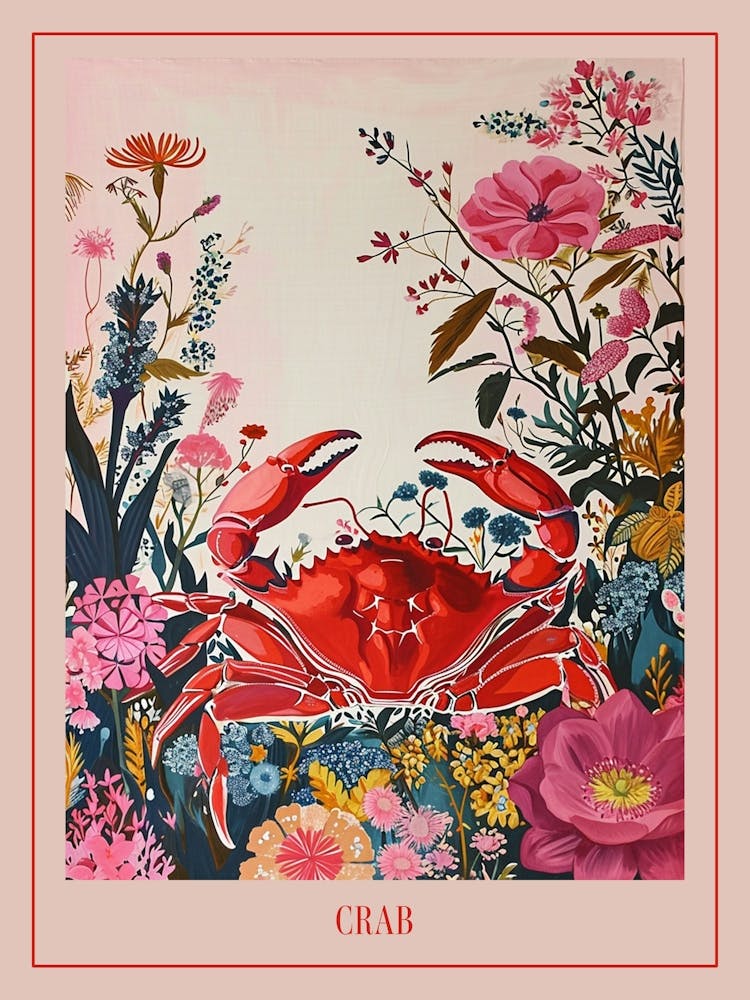 Floral Animal Painting Crab 1 Poster