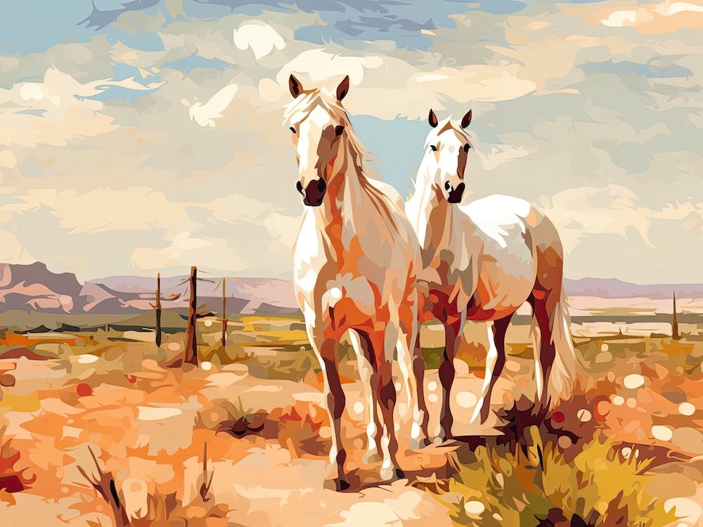 Horses Painting In Arizona Desert, Usa, Landscape 2