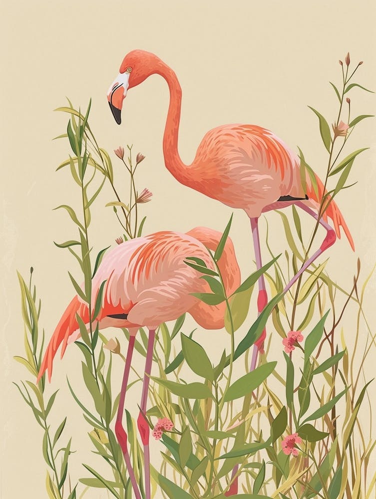 Jamess Flamingo And Oleander Minimalist Illustration 4