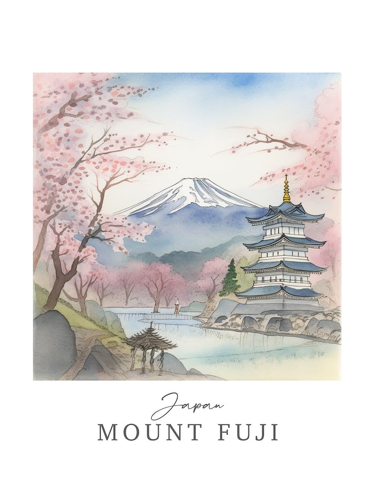 Japan Mount Fuji Storybook 1 Travel Poster Watercolour