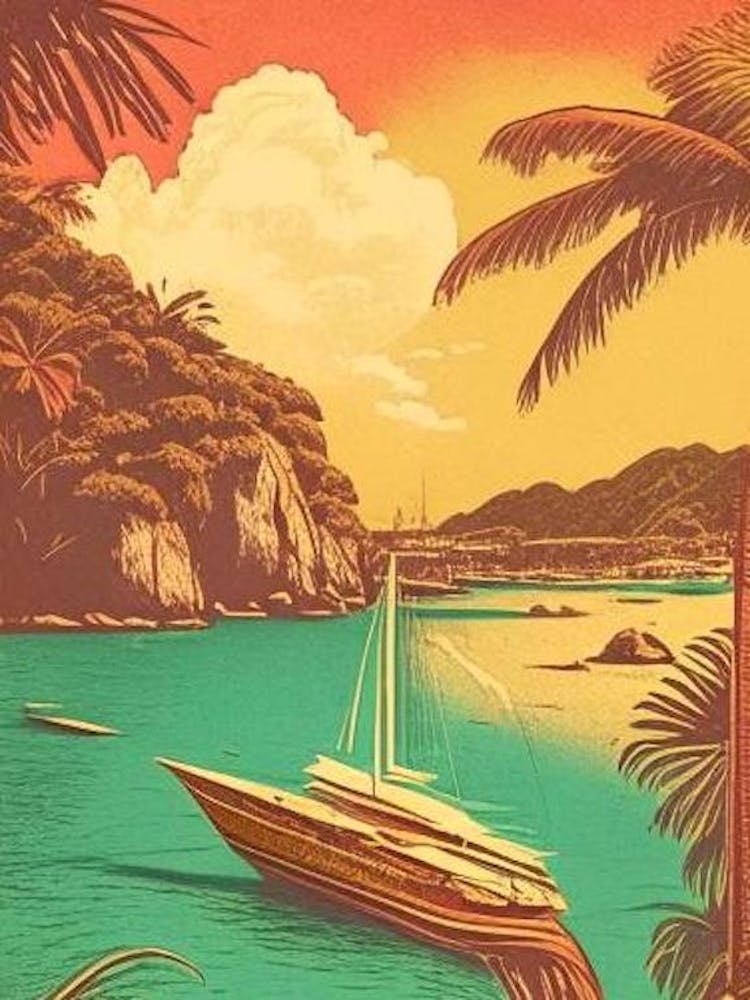 Cebu Island Philippines Vintage Sketch Tropical Destination