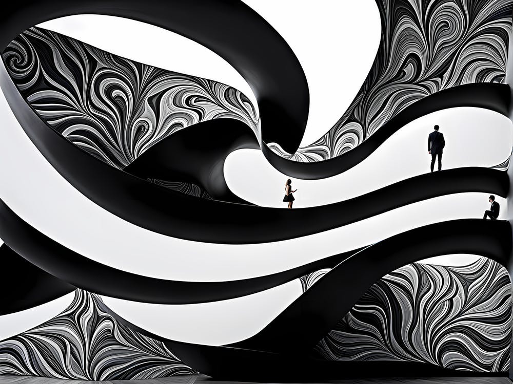 Symbiosis, black and white monochromatic art, abstract art