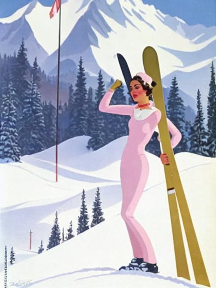 Selva Val Gardena, Italy Glamour Ski Skiing Poster