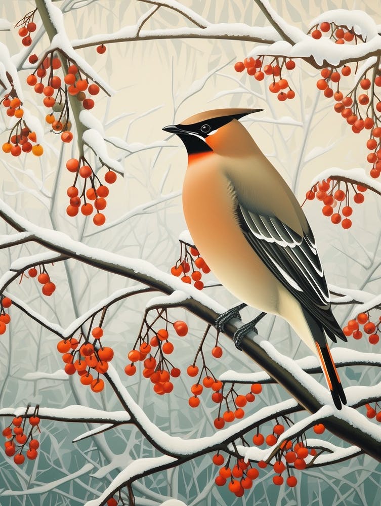 Winter Bird Painting Cedar Waxwing 3