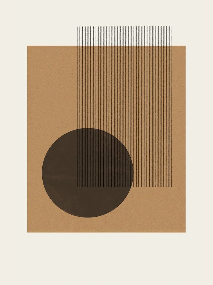 Geometric Composition, Circle And A Square, Beige, Black and Brown Color, Trending Decor, Graphic Object, Modernism Style