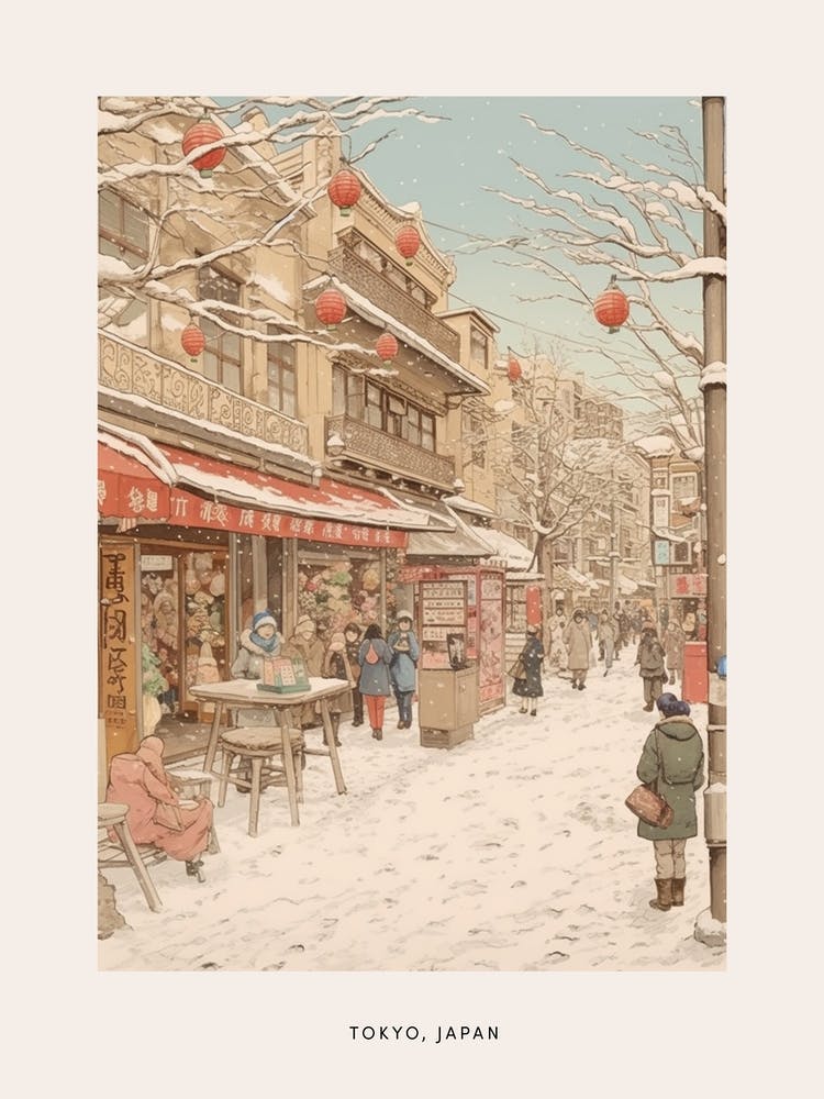 Vintage Winter Poster Tokyo Japan 1