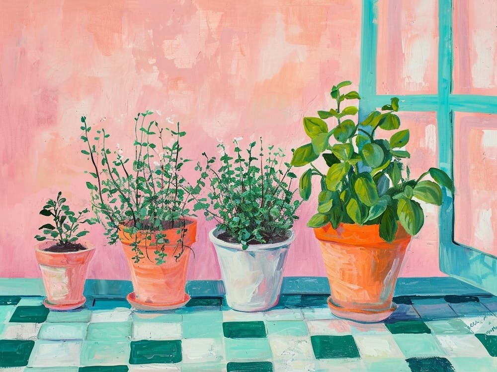 Potted Herbs Checkerboard 1