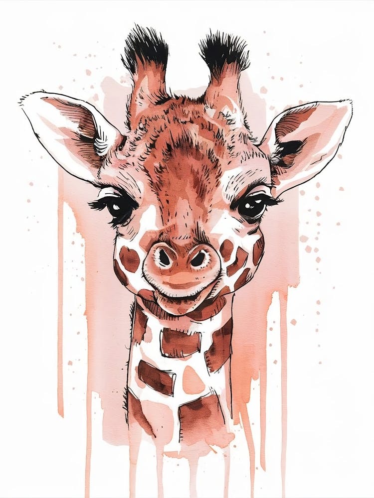 Portrait of Baby Giraffe Watercolor Nursery Art