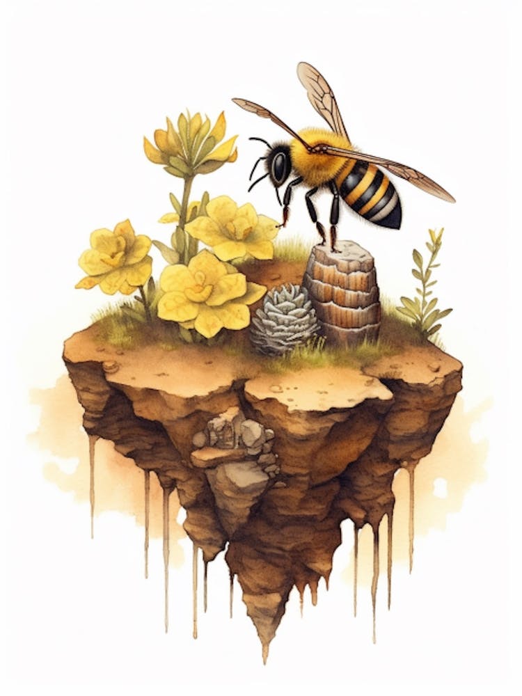 Northern Colletes Bee Beehive Watercolour Illustration 2