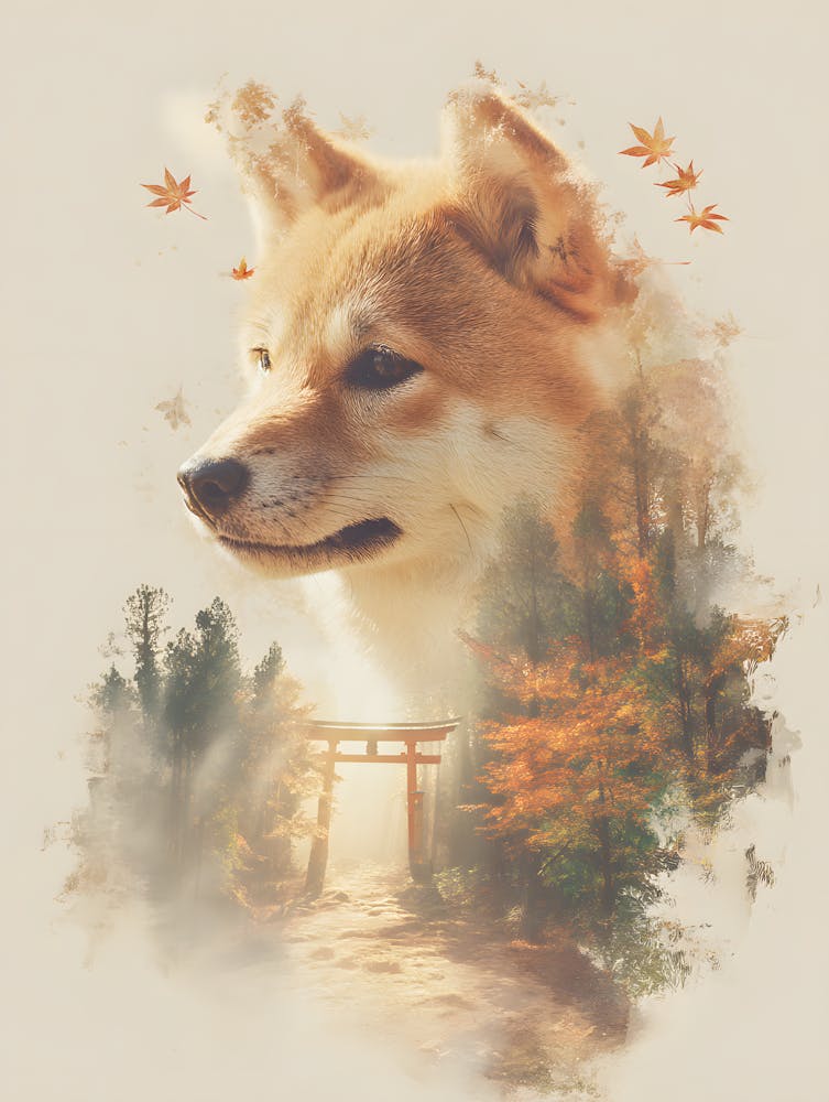 Impressive Shiba Inu Double Exposure