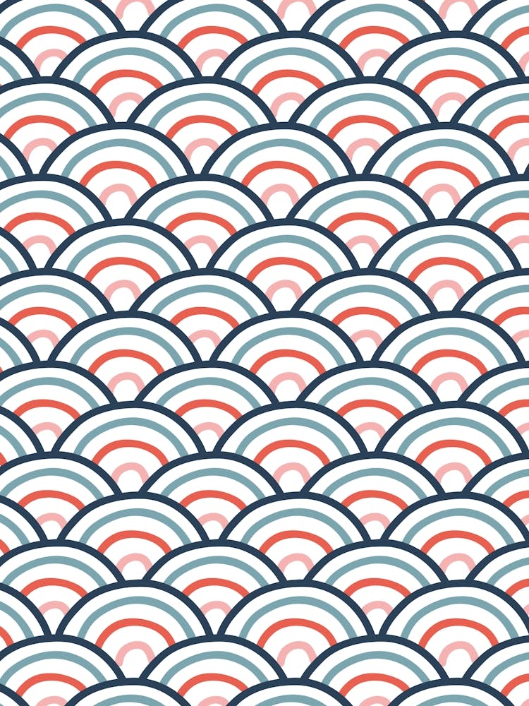Japanese Style Hand Drawn Lines Scales Blue Red Pink