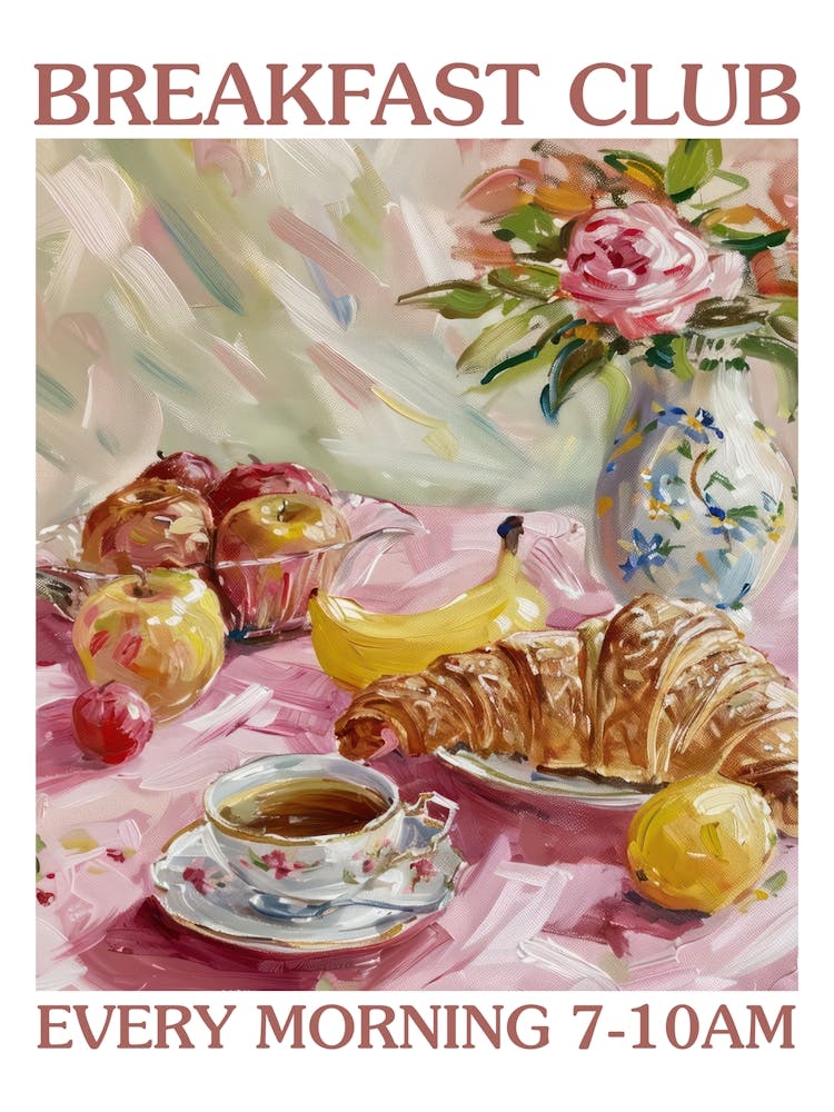 Breakfast Club Bread, Croissants And Fruits 1