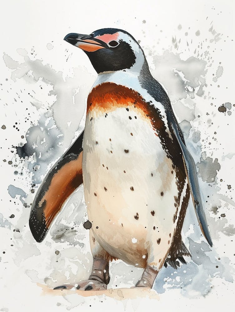 Humboldt Penguin Carcass Island Watercolour Painting 2