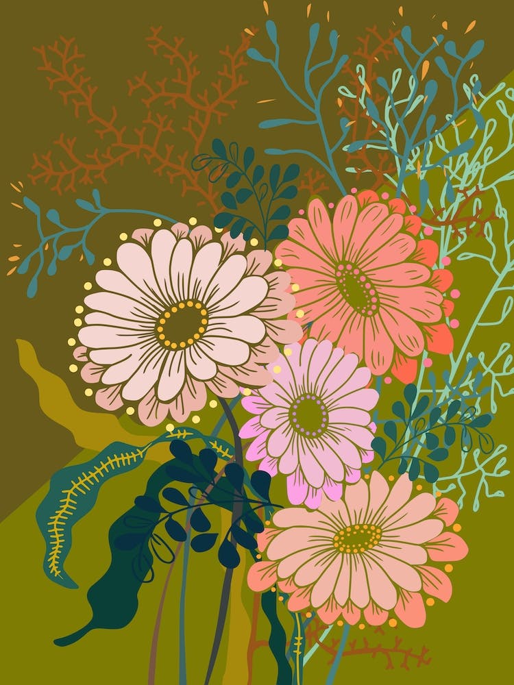 Springtime Daisies Vintage Green