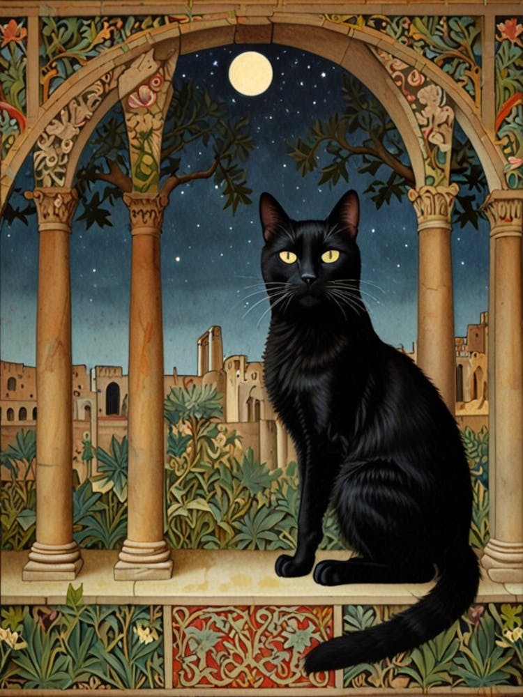 Cat In The Moonlight William Morris
