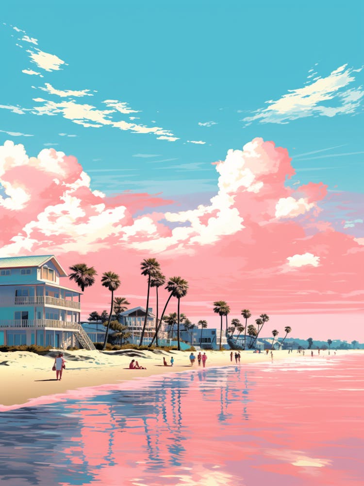 An Illustration In Pink Tones Of  Gulfport Beach Mississippi 1