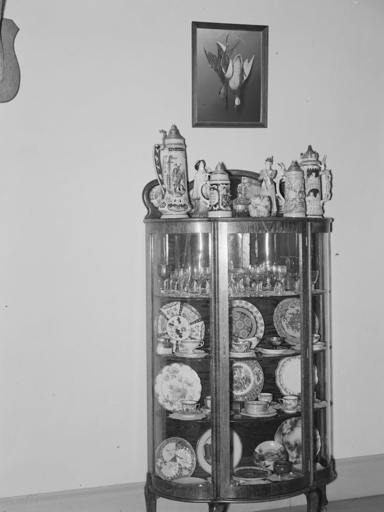 Glass Case For China And Old Beer Steins, Home Of Jim Hardin, Two Bit Creek, Near Deadwood, South Dakota By Russell