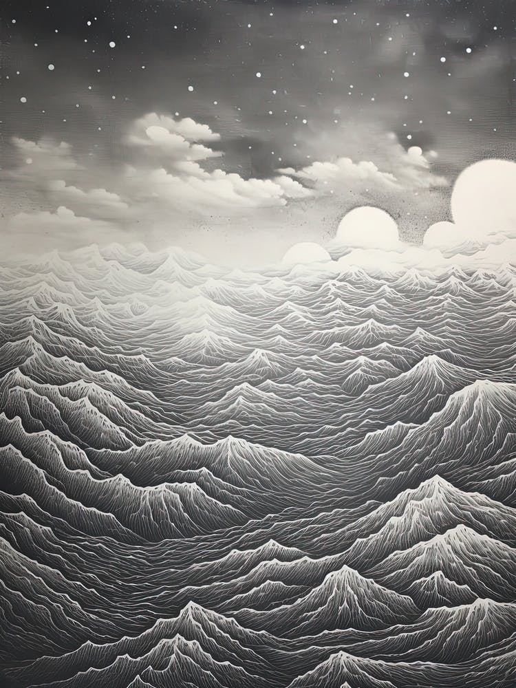 Yatsugatake Mountains In Yamanashi, Ukiyo E Schwarz-Weiß-Strichzeichnung 2