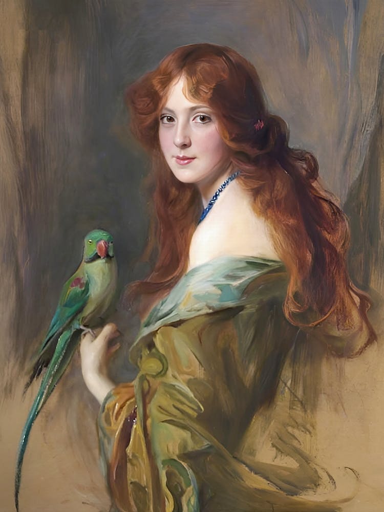 Lady With Parrot, Vintage Woman Portrait
