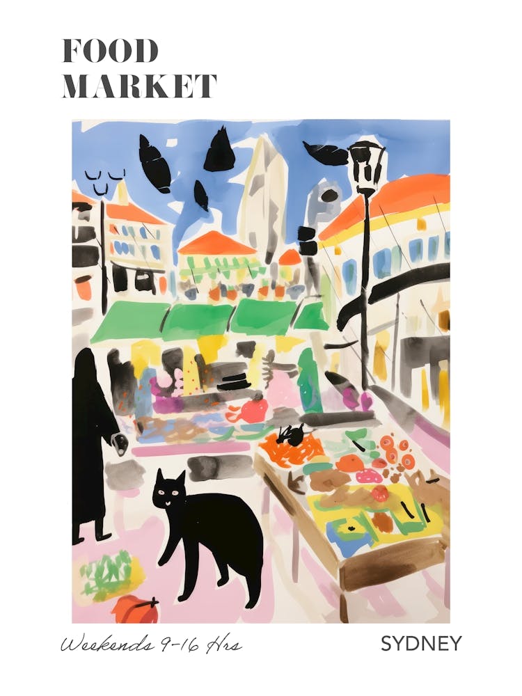 The Food Market In Sydney 3 Illustration Poster