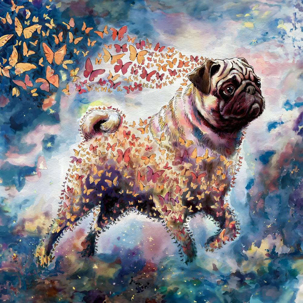 Pug With Butterflies