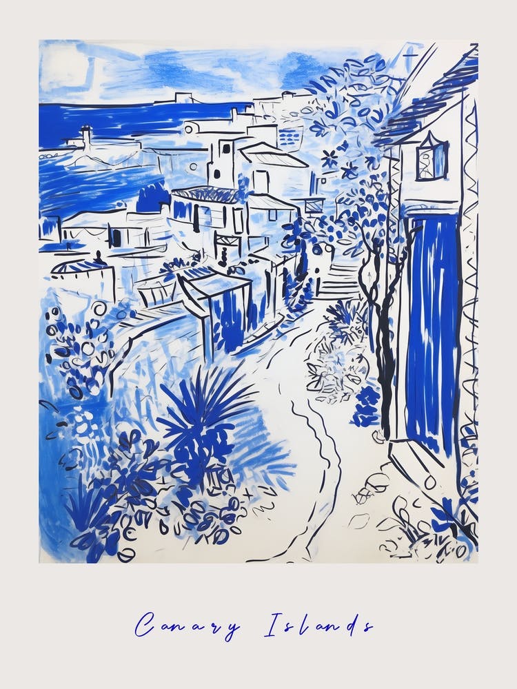 Canary Islands Spain 2 Mediterranean Blue Drawing Poster