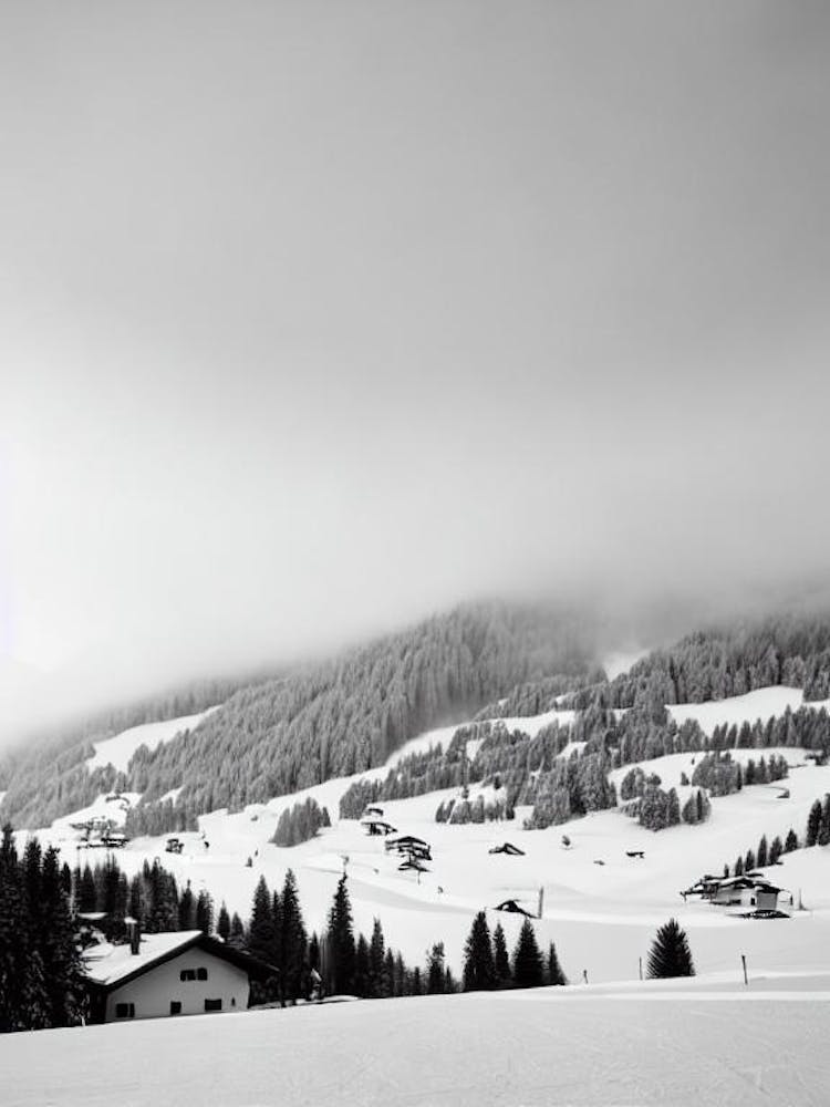 Davos Klosters, Switzerland Black And White Skiing Poster