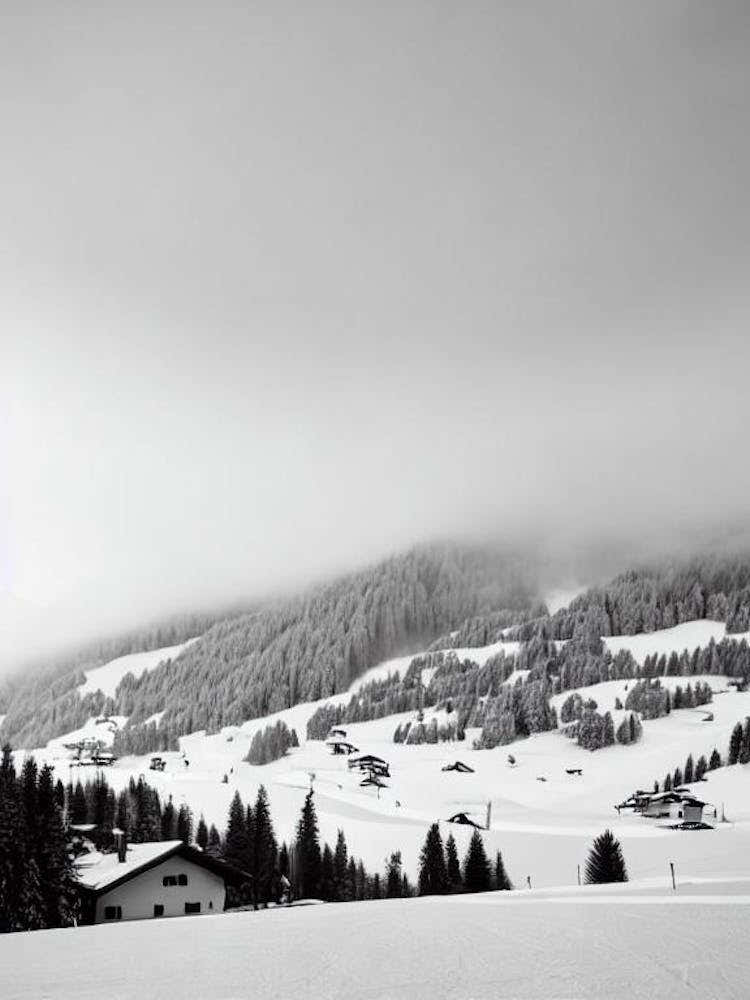 Davos Klosters, Switzerland Black And White Skiing Poster