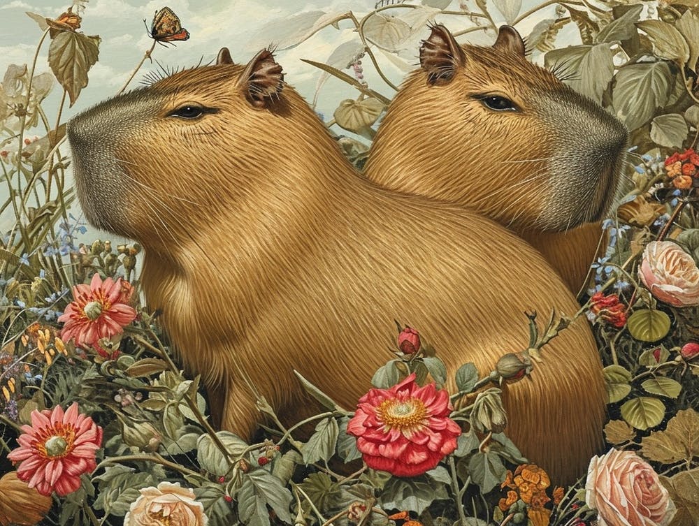 Floral Animal Illustration Capybara 1