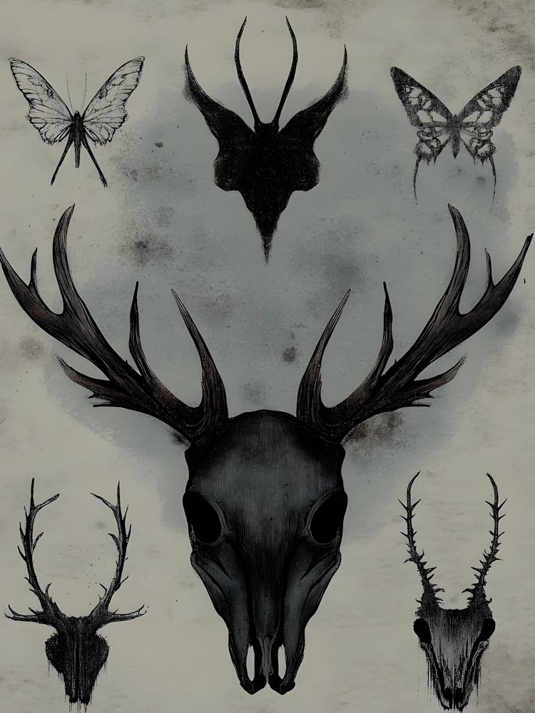 Dark Gothic Deer Skulls