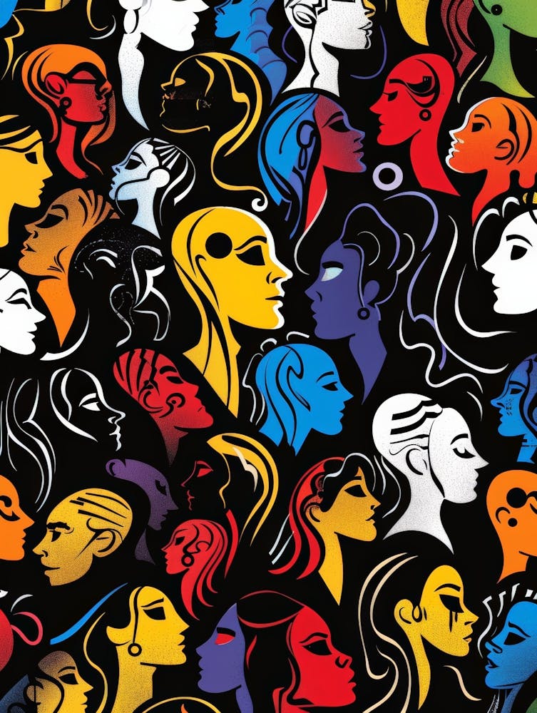 Seamless Pattern Of Women'S Heads