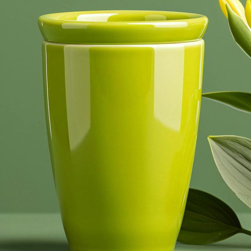 Green Vase With Flowers